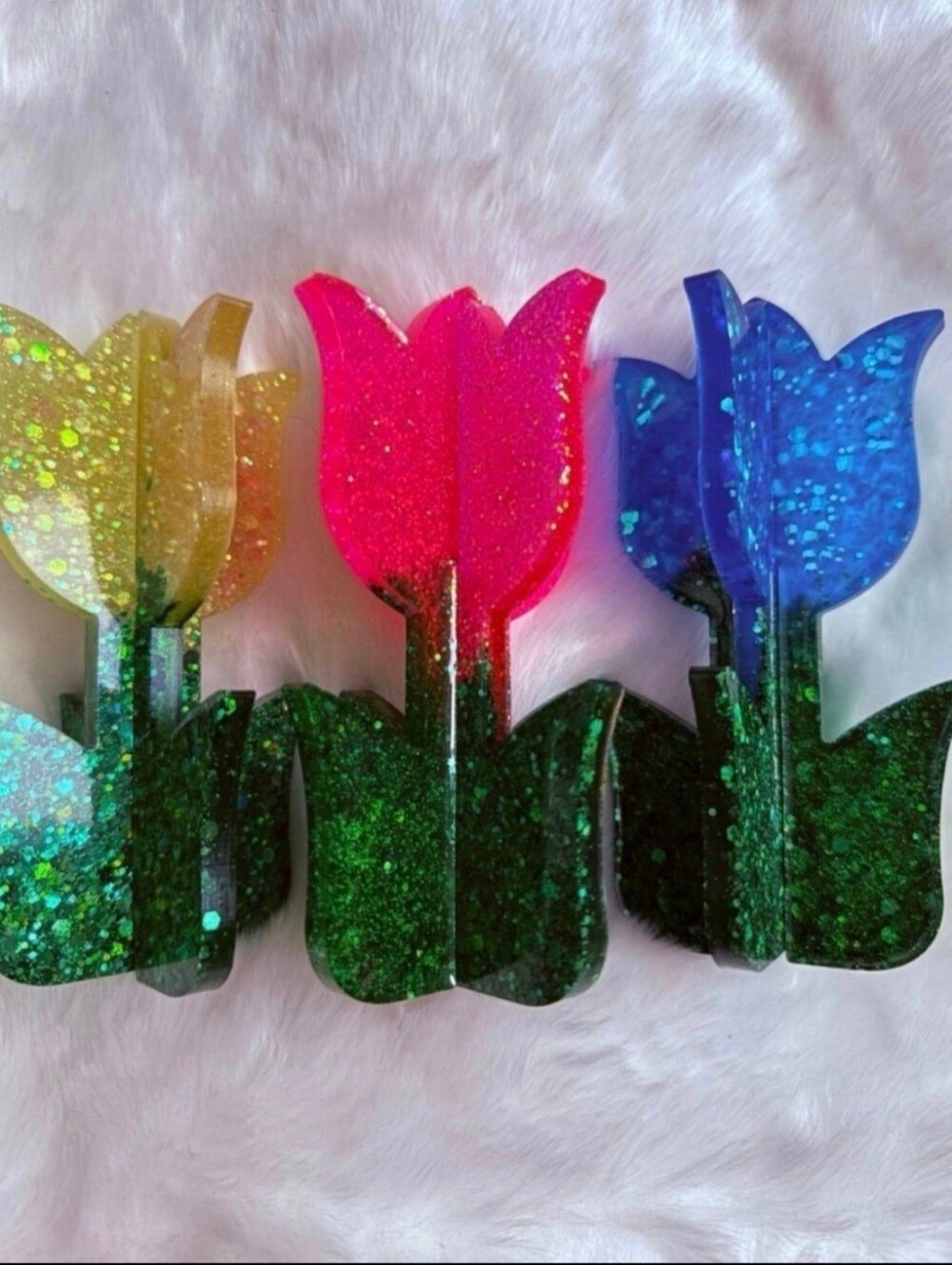 New Handmade Glitter Tulip‎ Decor stands set of 3 Cottagecore Prairie Summer
